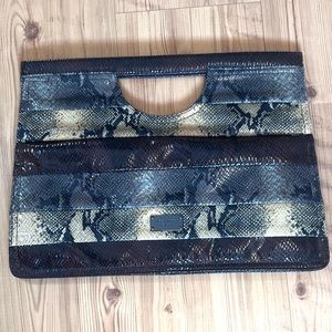 Nine West Snake Print Fold Over Clutch Brown Good Condition
